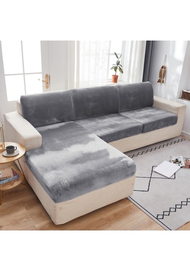 Xiyyadms Halka Kapalı Gri Gümüş Tilki Kadife Koltuk Kılıfı - Tam Kapama M Bedeni - Poliester Materyal Açık Gri