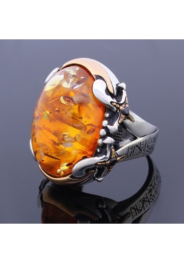 Gümüş Baltık Kehribar Taşlı Kelime-I Tevhid Işlemeli Kılıç Model