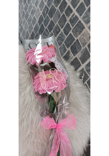 Solmayan Çiçek Gerbera - Özel Gün Çiçek- Yapaydır - Şönil Çiçek Beyaz - pembe