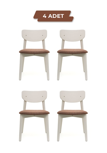 Opus Beyaz Ahşap 4'lu Mutfak Salon Yemek Odası Sandalyesi