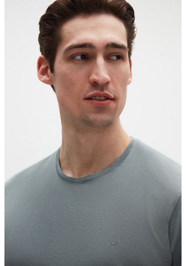 Ds Damat Regular Fit Koyu Yosun Düz Nakışlı %100 Pamuk T-shirt 4hc140632006m Koyu Yosun