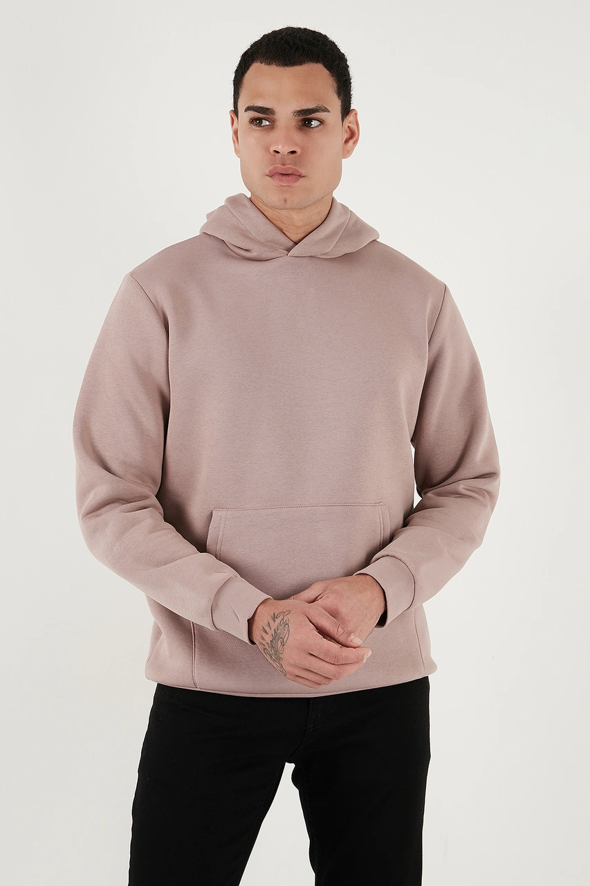 Buratti Regular Fit Kapüşonlu Kanguru Cepli Içi Tüylü Yumuşak Şardonlu Erkek Sweat 5905281 Gül