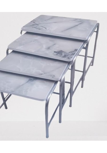 1448bng90220 Zigon Sehpa Demet Metal Model Nikelaj Ayak Ahşap Mermer Dalgalı Desen