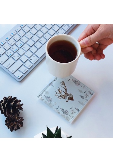 Decorita Cam Bardak Altlığı 4'lü Takım Cervus Deer 10 CM x 10 CM Çok Renkli