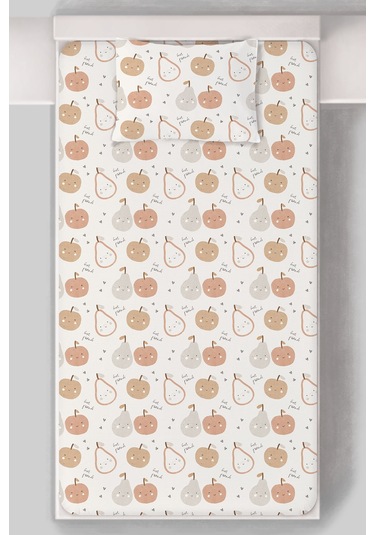 Organik Tek Kişilik Lastikli Çarşaf Seti - Minik Tatlı Meyveler Renkli