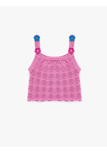 Koton Pamuklu Kare Yaka Çiçek Detaylı Askılı Triko Atlet Pembe 6smg50002ht Gülkurusu