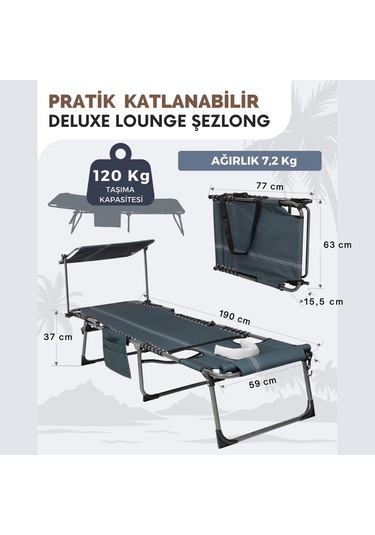 Kingcamp Magnolia B10 Plus Hands-free Premium 7 Kademeli Katlanır Şezlong Blue/grey Mavi