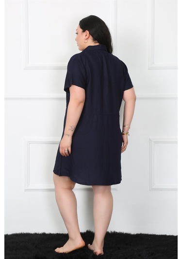 Akbeniz Büyük Beden Dokuma Düğmeli Lacivert Tunik Gecelik 1022-lacivert Lacivert