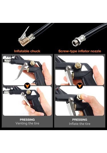 Dashanshop 1 Adet Çok Fonksiyonlu Lastik Şişirme Aleti Basınç Göstergeli Hortum 0 220 Psı