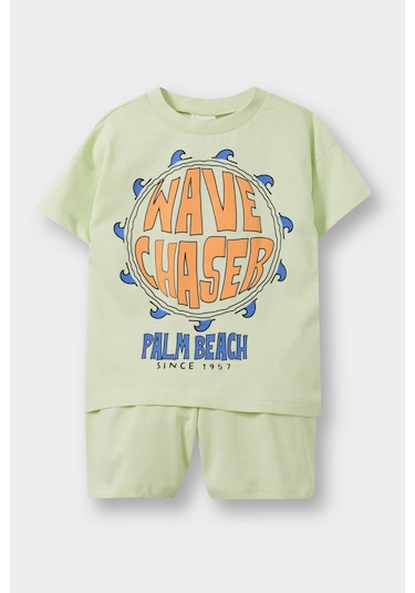 DeFacto Erkek Bebek 2'li Takım Baskılı Kısa Kollu Tişört Beli Lastikli Şort E6836A525SMGN721