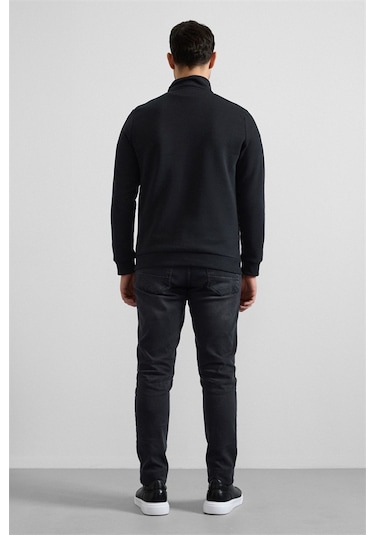 Süvari Siyah Regular Düz Yarım Balıkçı Yaka Sweatshirt Ssw2013700001-s09 Siyah