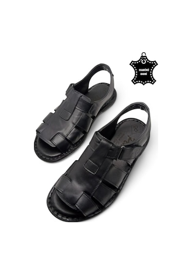 Magic Shoes Hakiki Deri Ortopedik Erkek Sandalet Siyah-22