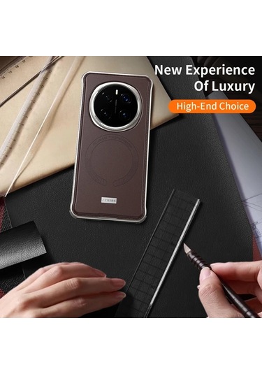 Turcoshop11 Honor Magic 7 İçin Şık Metal Korumalı Manyetik Kılıf Light Brown