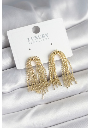 Pirinç Gold Renk Sallantılı Kadın Küpe Çok Renkli