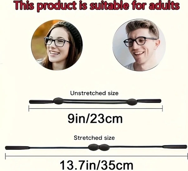 Trendooze Sunshine022 3 Bölümlü Ayarlanabilir Silikon Gözlük Tutucu Spor Kayışı 9-13.7 İnç Siyah