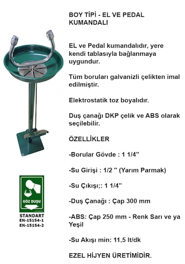 Ea 2031-a Acil Göz Yıkama Duşu - Boy Tipi Galvaniz