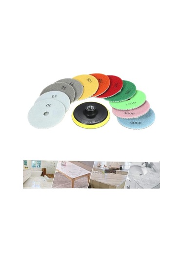 Geeroyoo 4" Islak Elmas Parlatma Pedleri Seti - 11 Parça + Taban Pedi, Mermer Ve Granit İçin
