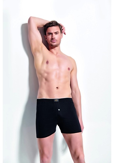 Kolcu Önü Düğmeli Erkek Havlu Bel Boxer K13230 - Siyah Siyah