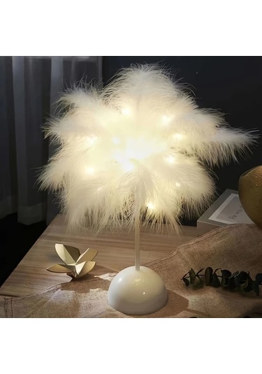 Chuangyinshop Romantik Nordik Yapay Tüy Yatak Başı Lambası Pembe Modern Kişisel Oturma Odası Dekor Pembe