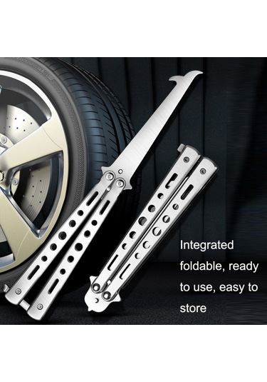 Emniyet Çekiçli Katlanır Taş Kaldırma Kancası Taşınabilir Araba Lastiği Temizleme Aleti Seti - Paslanmaz Çelik Renk