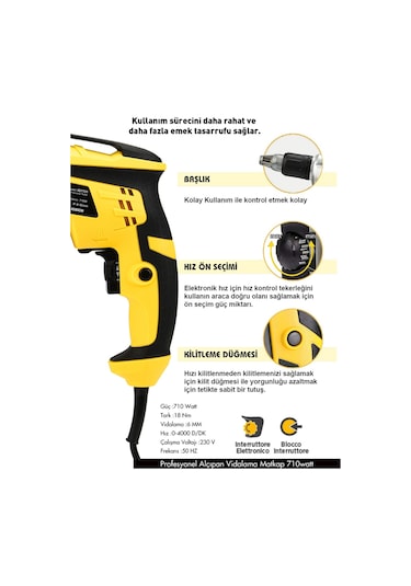 Assur ASR210 710W 90Nm Alçıpan Vidalama Sarı