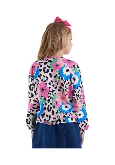 Denokids Çiçekli Leopar Kız Çocuk Sweatshirt Renkli
