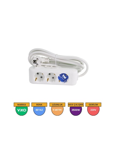 Viko Multi-let 3'lü Grup Priz Topraklı Çocuk Korumalı 5 Metre Beyaz - 90113305