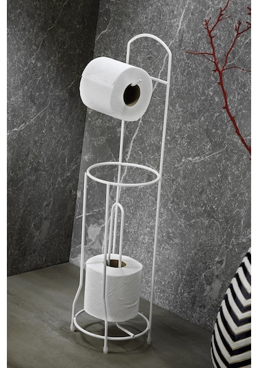 Ömür Boyu Paslanmaz Ayaklı Wc Kağıtlı Yedek Kağıt Hazneli Tuvalet Kağıtlığı Yuvarlak Beyaz