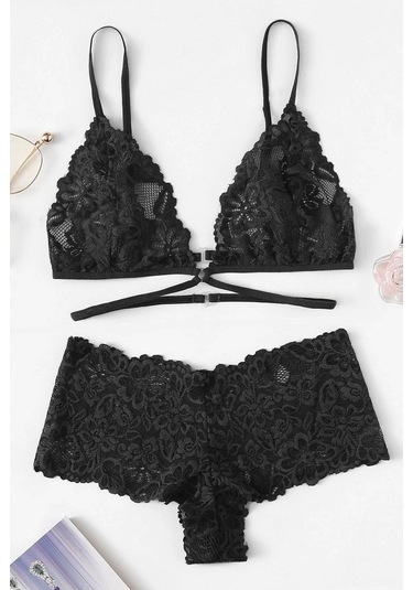 Kadın Siyah Özel Şık Sütyen Külot Takımı Siyah