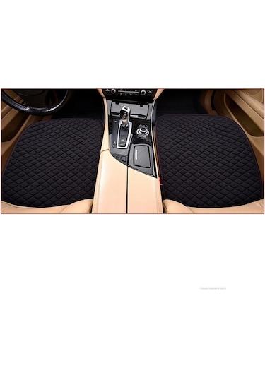 Tüm Araçlar Uyumlu Kumaş Ön Ve Arka Takım Araba Koltuk Minderi 3 Parça Krem - Siyah