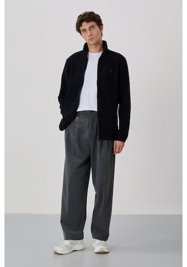 Standart Kalıp Dik Yaka 2li Paket Siyah-gri Melanj Erkek Polar Sweatshirt - 87992 Siyah - Gri