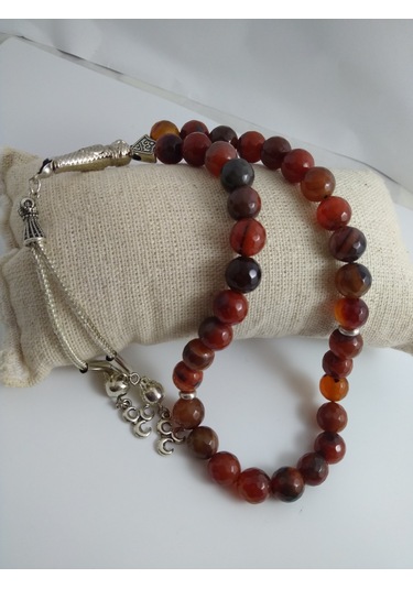 Kızıl Kahve Akik Taşı Tespih / İri Kesim Doğaltaş Tespih