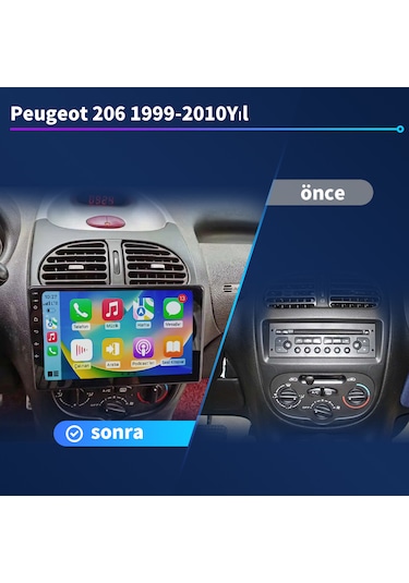 Peugeot 206 1999-2010yıl 4gb Ram 64gb Rom Carplay Multimedya