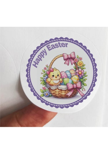 48 Adet 4 Cm Happy Easter Baskılı Mat Etiket Sticker -3