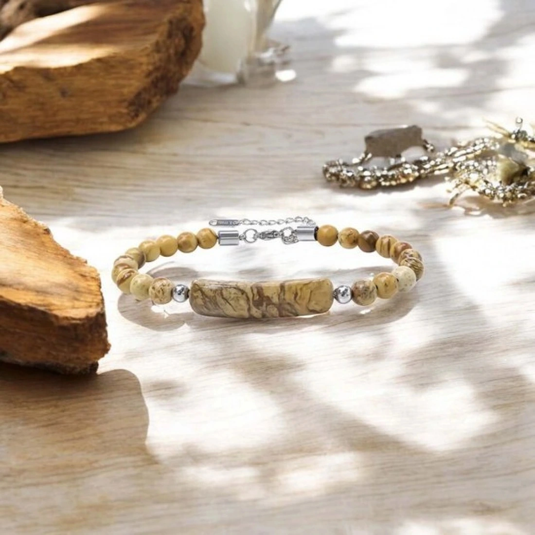 Moncuk Design Odun Jasper Doğaltaş Çelik Halat Ve Çelik Klipsli Bileklik 33512b19d3 Çok Renkli