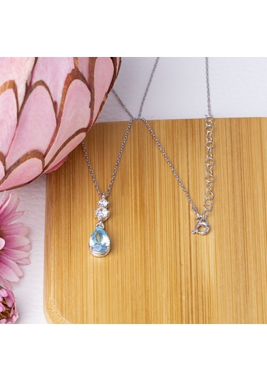 Mavi Damla Model Zirkon Taşlı 925 Ayar Gümüş Kadın Kolye Gümüş - Rodyum