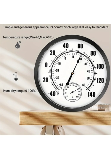 Topshop1 Beyaz 1 Adet Duvara Monte Dekoratif Metal Yuvarlak Higrometre Termometre 24 5cm Depo Hastane Otel Kullanimi