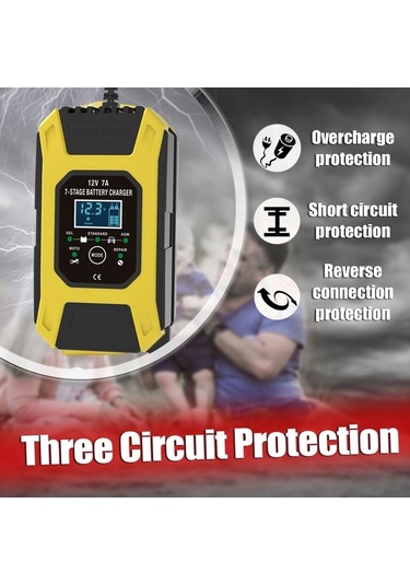 Fortunelane 12v 7a Akıllı Şarj Cihazı, 7 Aşamalı Teknoloji, Çoklu Akü, Otomobil-motosiklet İçin, Kurutulmuş Akü Tamiri, Avrupa St