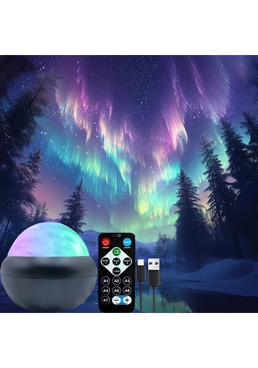 Honeybeeshop Siyah Aurora Borealis Yildizli Gokyuzu Projeksiyon 1 Bilgisayar Uzaktan Kumandali Led Gece Lambasi 7 Aydinlatma Etkisi