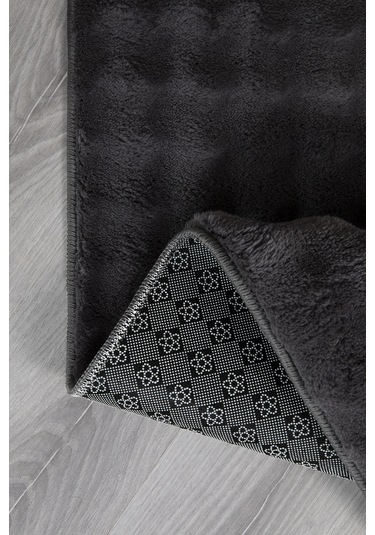 Bubble Oval Yumuşak Peluş Kaymaz Salon Oturma Odası Balkon Halısı Yolluk Antrasit