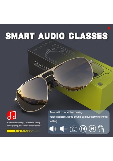 Honeybeeshop Kablosuz Akıllı Sesli Gözlük Altın Çerçeve Koyu Kahverengi Lens Hd Ses Otomatik Çağrı Cevaplama Uzun Pil Ömrü