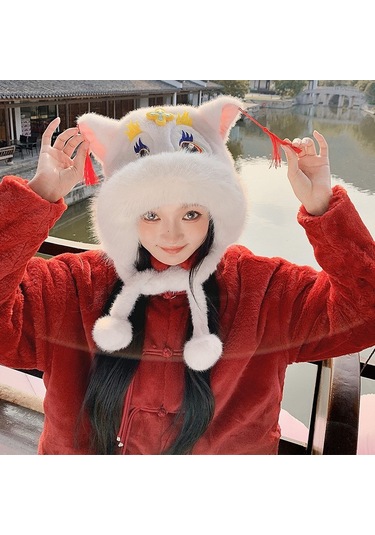 Şık Kışlık Polar Şapka, Kulaklıklı Kalın Ve Sıcak Polar Şapka, Stil 8 Beyaz