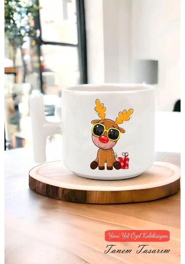 Yeni Yıl Yılbaşı Noel Tasarımlı T Kulp Seramik Kupa 43 Beyaz
