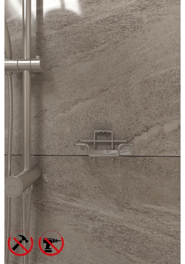 Alper Banyo Krom Güçlü Yapışkanlı Duvara Asılabilir Sabunluk - Metal Katı Sabunluk - Mutfak Sabunluğu