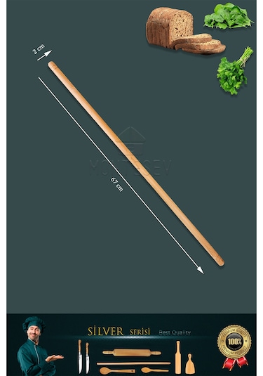 Silver Serisi Ahşap Hamur Açma Oklava Merdane Lazbisa Bıçak 8 Li