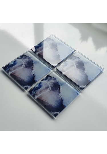 Decorita Cam Bardak Altlığı Ocean Desen 4'lü Takım 10 x 10 CM Çok Renkli