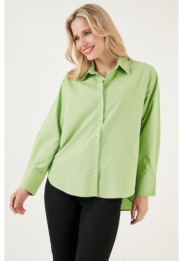 Lela Oversize % 100 Pamuk Poplin Bayan Gömlek Cf21S163867 Fistik Yeşil