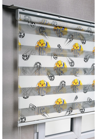 Fenerbahçe Taraftar Kanarya Desenli Genç Odası Zebra Stor Güneşlik Perdeler Beyaz