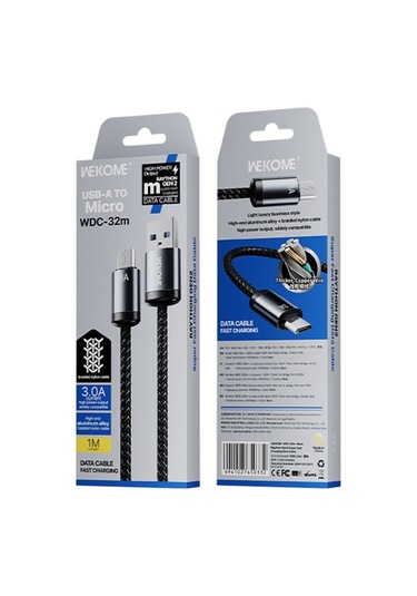 Wk Wdc-32m Raython Gen2 1m 3a Usb Micro Usb Hızlı Şarj Veri Kablosu Siyah