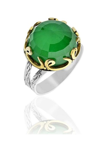 Zümrüt Taşlı Vav Harfi Motifli Otantik Gümüş Kadın Set